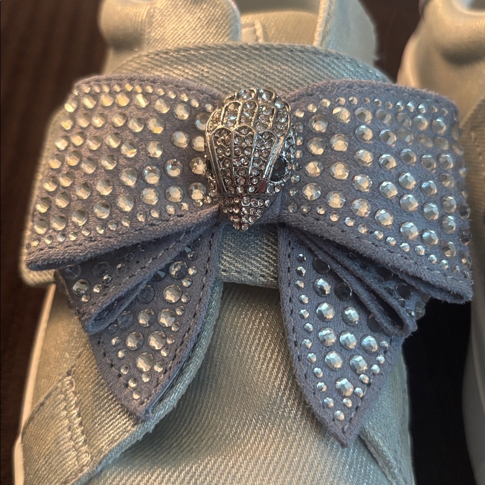Kurt Geiger Sparkly Denim Kids Sneakers with Rhinestone Bow - Picture 2 of 8